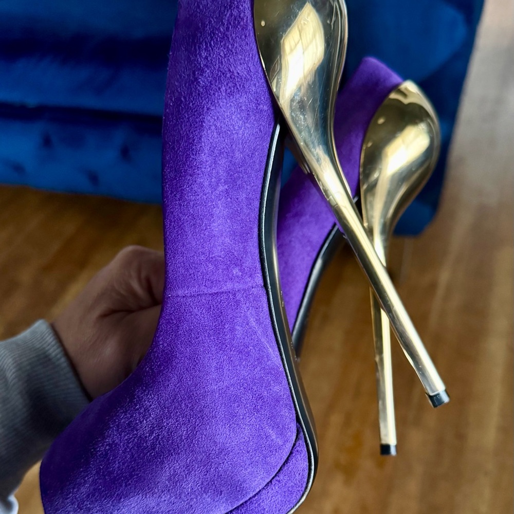 Giuseppe Zanotti Purple Suede and Gold High Heels